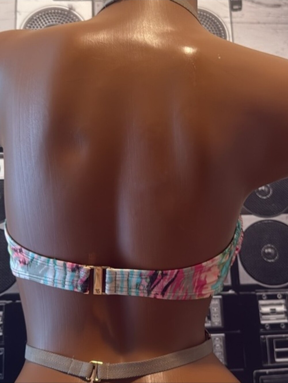 NWOT Victoria's Secret Hottie Halter Turquoise Pink Multicolor Bikini Top 34DD - Picture 4 of 5